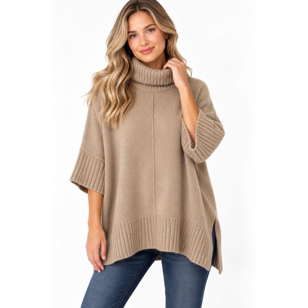 Ann Taylor 100% Cashmere Sweater Medium Large Turtleneck Boxy Oversized Cowl